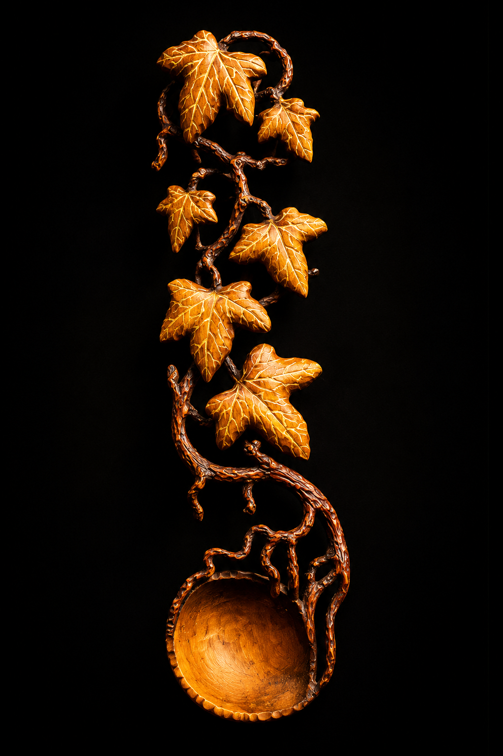 Love Spoon sculptée en bois - Lierre d’or