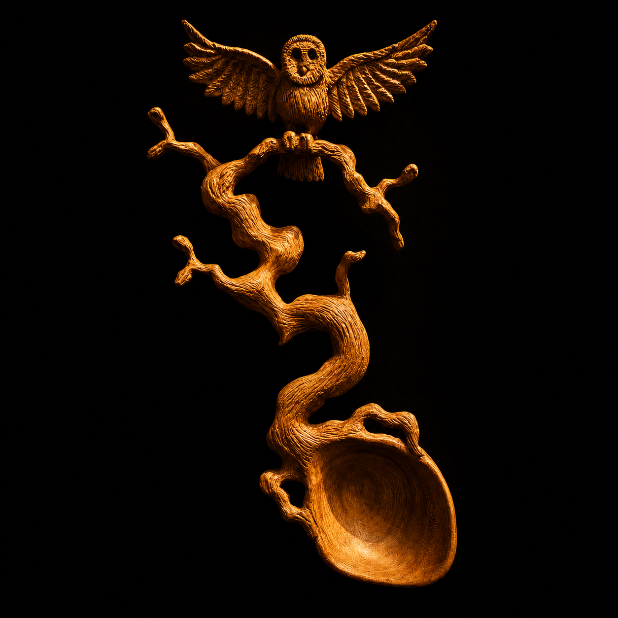 Love Spoon sculptée en bois - Chouette gardienne