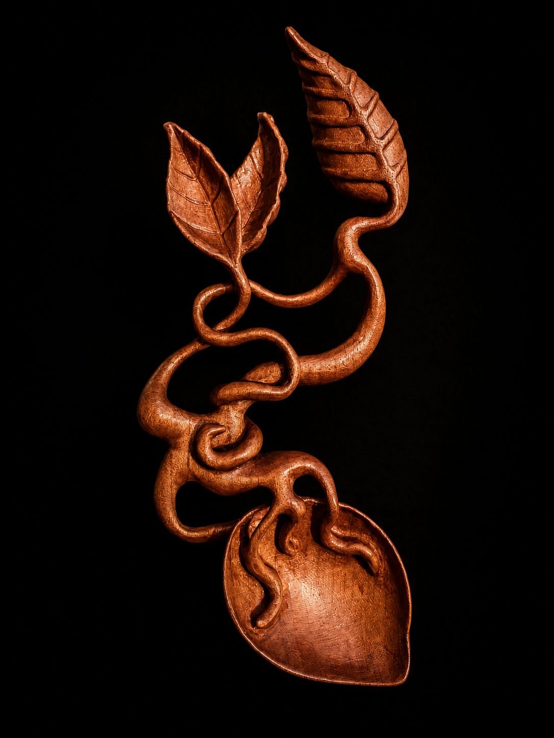 Love Spoon sculptée en bois - Feuilles enlacées