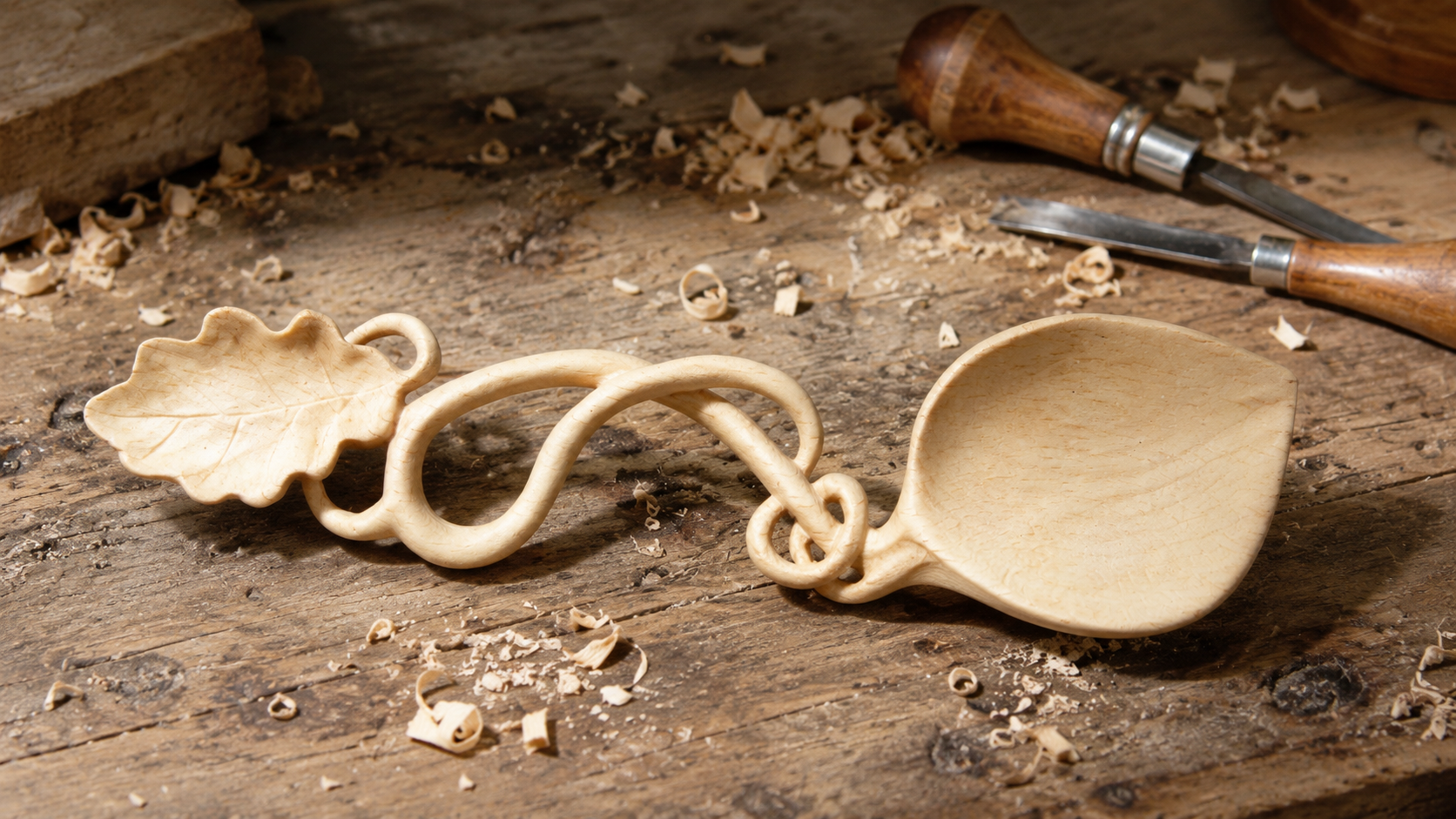 Love Spoon sculptée à la main par Johann, création artisanale en bois de L’Atelier de Guingois